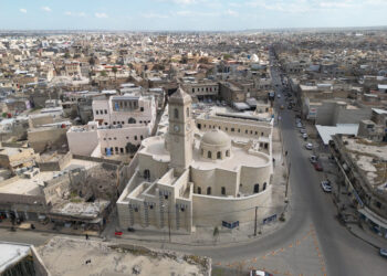 Al-Saa'a Convent in Moseul is pictured from above after the completion of reconstruction works
