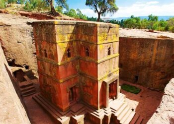 Unique monolithic rock-hewn Church of St. George, Lalibela