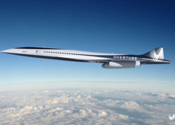 Considered by sum to be the 'New Concorde', this photo shows a render of Boom Supersonic's Overture plane above the clouds