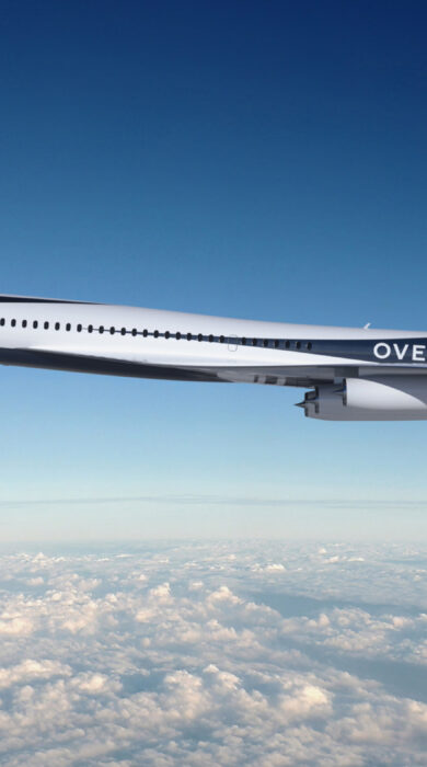 Considered by sum to be the 'New Concorde', this photo shows a render of Boom Supersonic's Overture plane above the clouds