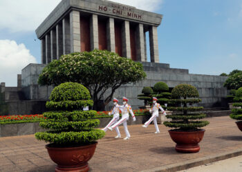Changing of the guards outside of the Ho Chi Minh Mausoleum